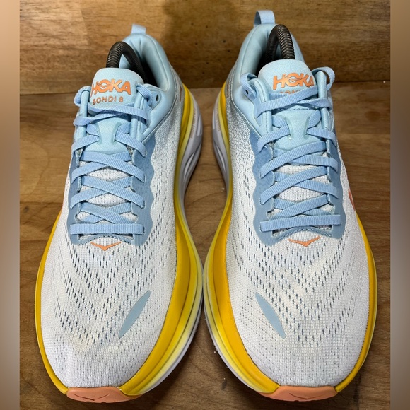 Hoka One One Bondi 8 REFLECTIVE Womens Sz 9.5 Running Shoes Sneakers Blue Yellow - Picture 4 of 13